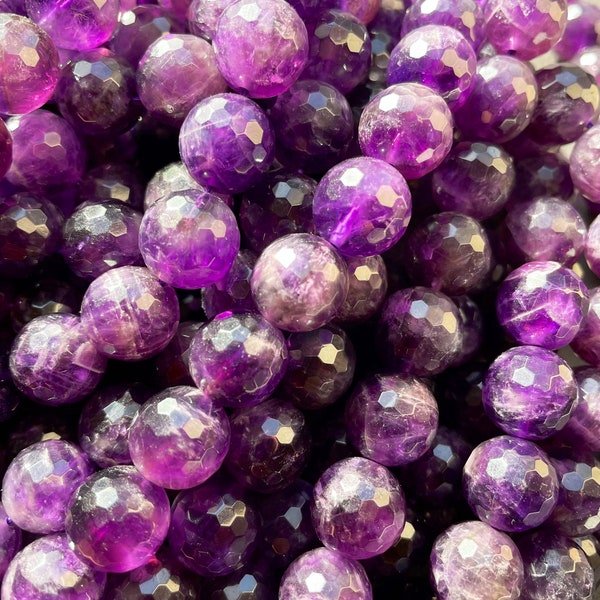 AAA Perle d’améthyste naturelle. 6mm 8mm 10mm 12mm perle d’améthyste à facettes. Magnifique perle de pierre précieuse de couleur pourpre. Plein brin 15,5 »