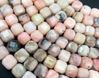 AAA Natural pink opal stone bead. Faceted 9mm cube shape bead. Beautiful natural rose pink color gemstone. High quality bead!