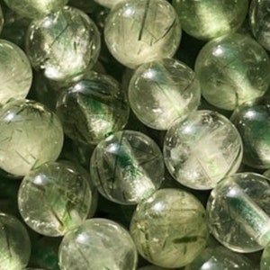 AAA Natural green rutilated  quartz crystal bead. 4mm round bead gorgeous natural light green color gemstone bead . Full strand 15.5”