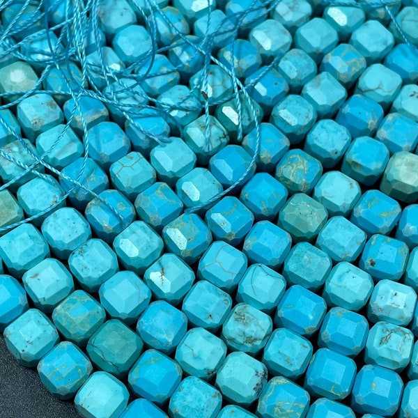 Beautiful blue turquoise stone bead. Faceted 9mm cube shape bead. Gorgeous turquoise blue color gemstone bead. Loose stone bead