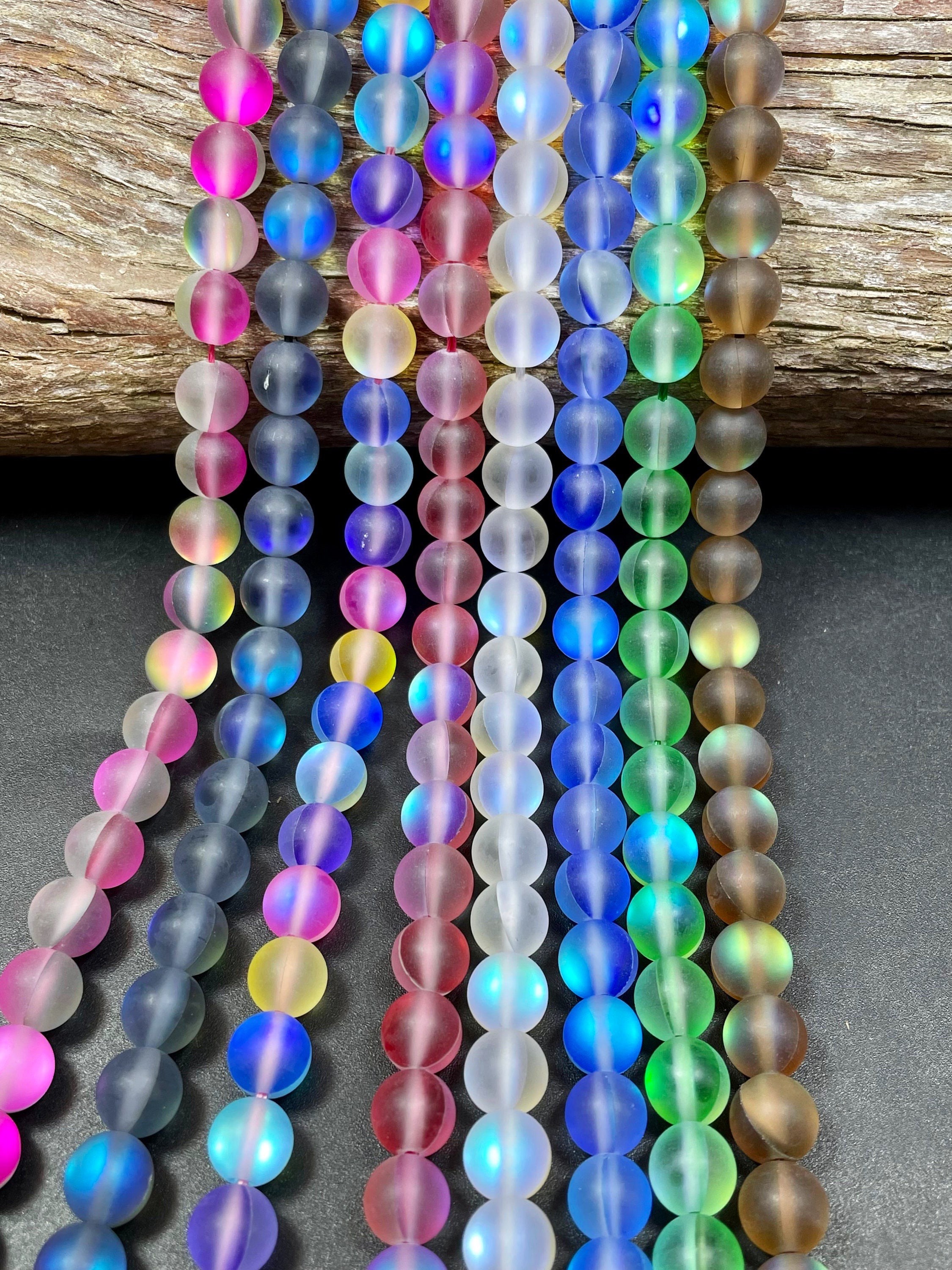 BULK Beautiful Matte Mermaid Glass Beads 6mm 8mm 10mm Round Shape. Mixed  Multi Colors With Rainbow Flashes, High Quality Full Strands 