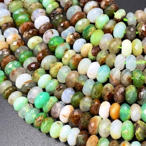 AA Natural chrysoprase stone bead. Faceted 6x9mm Roundell shape. Beautiful natural green brown color chrysoprase gemstone bead .