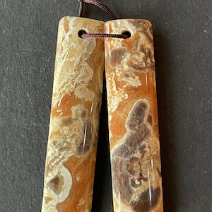 natural mushroom jasper . 12x40mm smooth finished gemstone earrings . Gorgeous brown orange color jasper. Not see anywhere else.