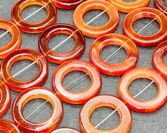 Natural Carnelian Coin Gemstone Bead 26mm Coin Shape Bead, Gorgeous Natural Orange Red Color Carnelian Gemstone Bead, Full Strand 15.5"