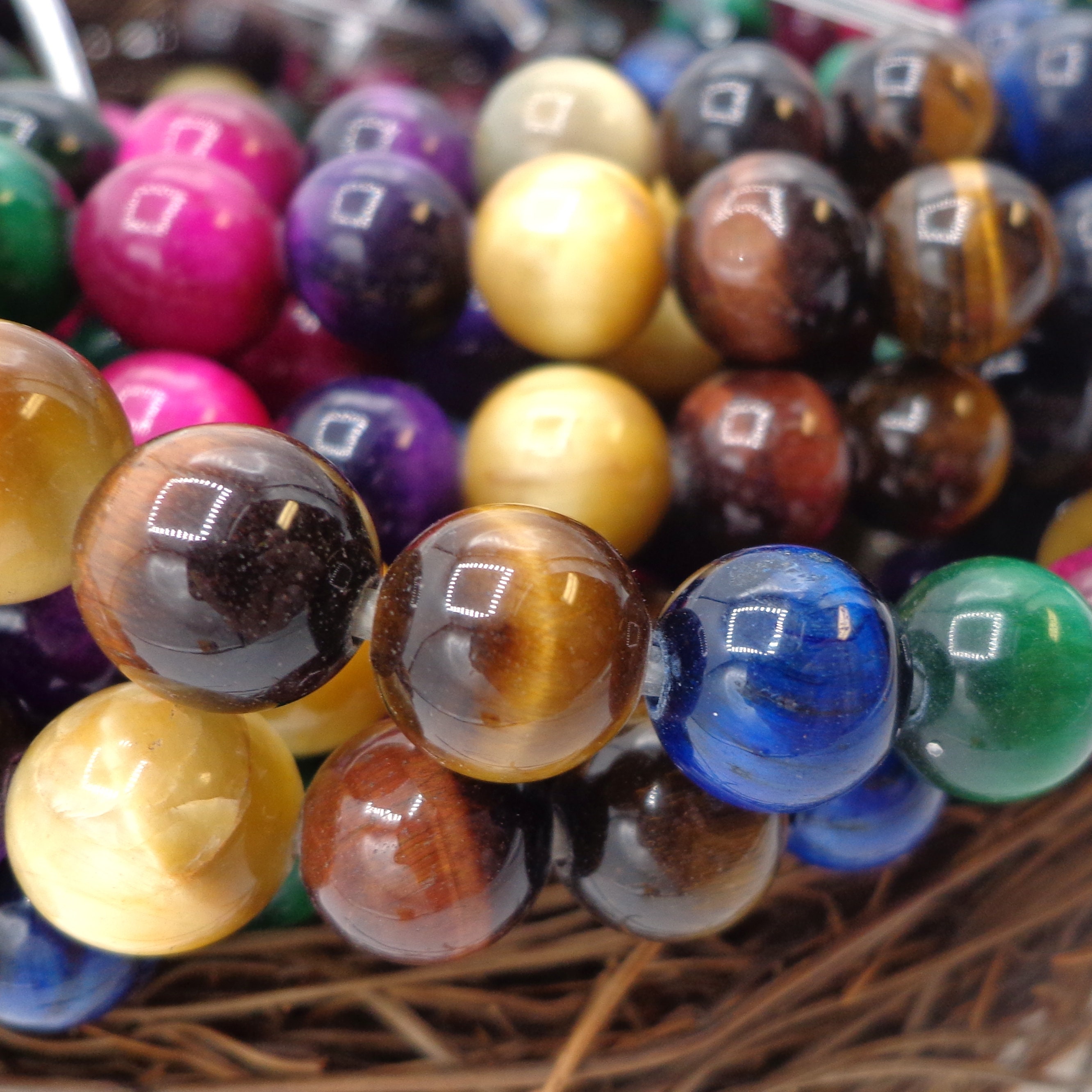 LARGE HOLE! NATURAL tiger eye beads, 8mm 10mm 12mm gemstone red . Blue yellow green color bead. Great quality 7.5”strand.
