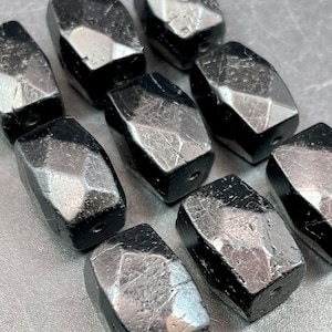 AAA natural black tourmaline gemstone beads. Faceted 10x16mm rectangle nugget shape. Beautiful black color, great for jewelry making stone