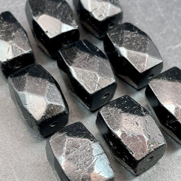 AAA natural black tourmaline gemstone beads. Faceted 10x16mm rectangle nugget shape. Beautiful black color, great for jewelry making stone