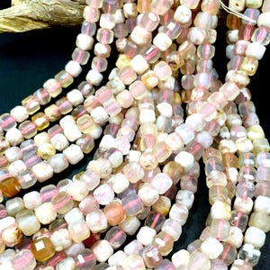 AAA Natural blossom flower agate stone bead 8mm cube shape. Gorgeous natural blossom flowers design gemstone, cherry pink clear color 15.5&quot;