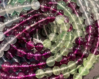 AAA Fluorite naturelle super claire. . 6mm 8mm 10mm 12mm perle ronde . Magnifique couleur rouge rubis vert violet naturel. Pierre précieuse de grande qualité !