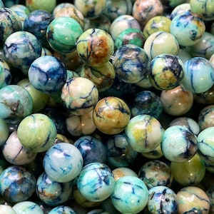 Natural azurite stone bead. 6mm 8mm 10mm round bead . Beautiful natural blue green color azurite gemstone.15.5” strand
