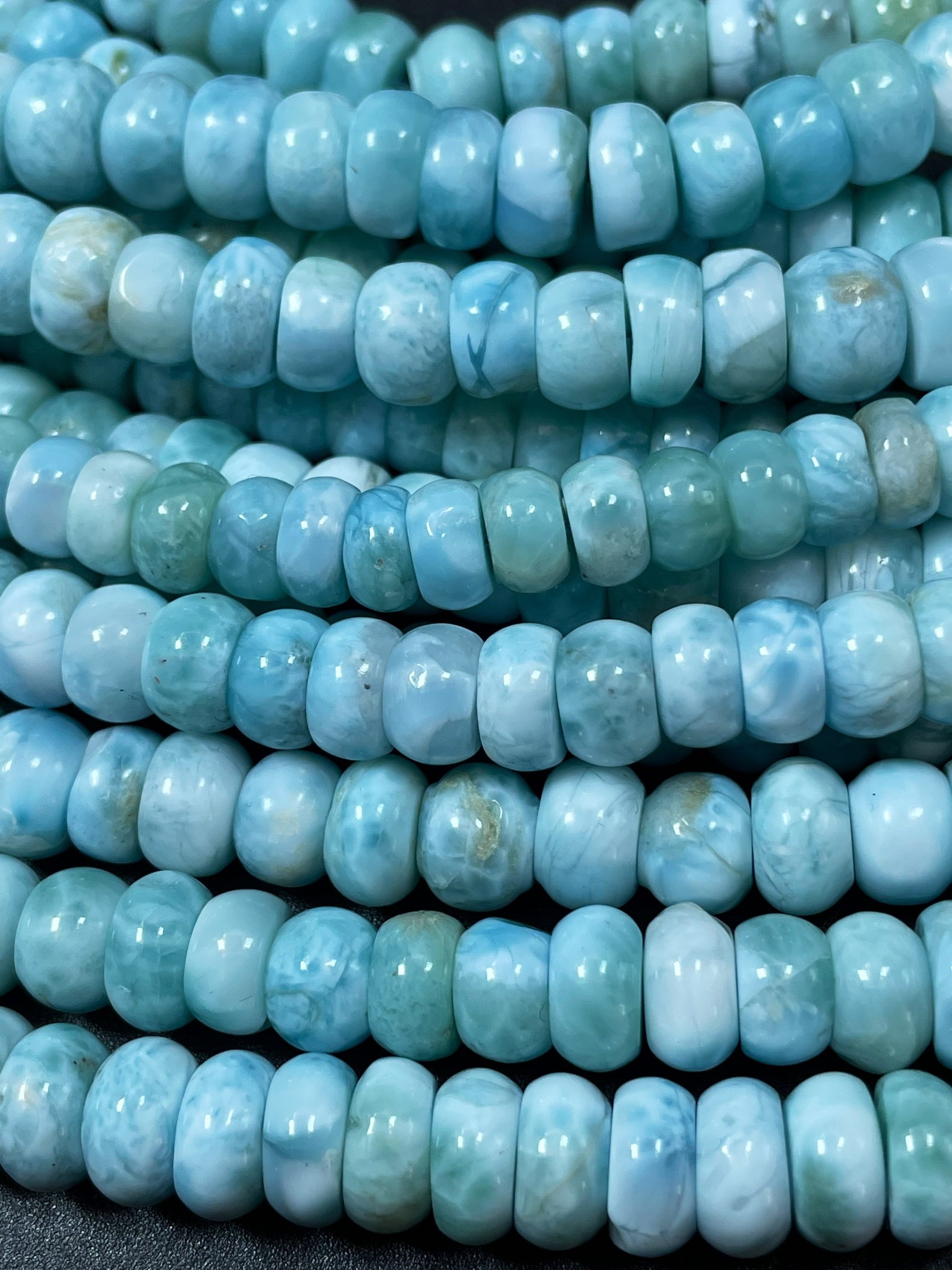 AA +100% Natural Larimar Gemstone Bead. 8mm Rondelle Shape. Beautiful ...