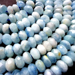 AAA Natural Aquamarine Gemstone Beads, 4x7mm Faceted Rondelle Shape Beads, Beautiful Blue Color, Great Quality Bead! Full length 15.5&quot;