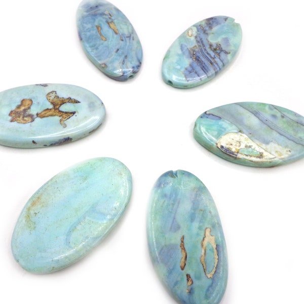 NATURAL Gemstone Sky Blue Dragon Skin Agate Pendant, Oval shape, 28x17mm, Great for JEWELRY making! AAA Quality! Not Treated in Anyway!