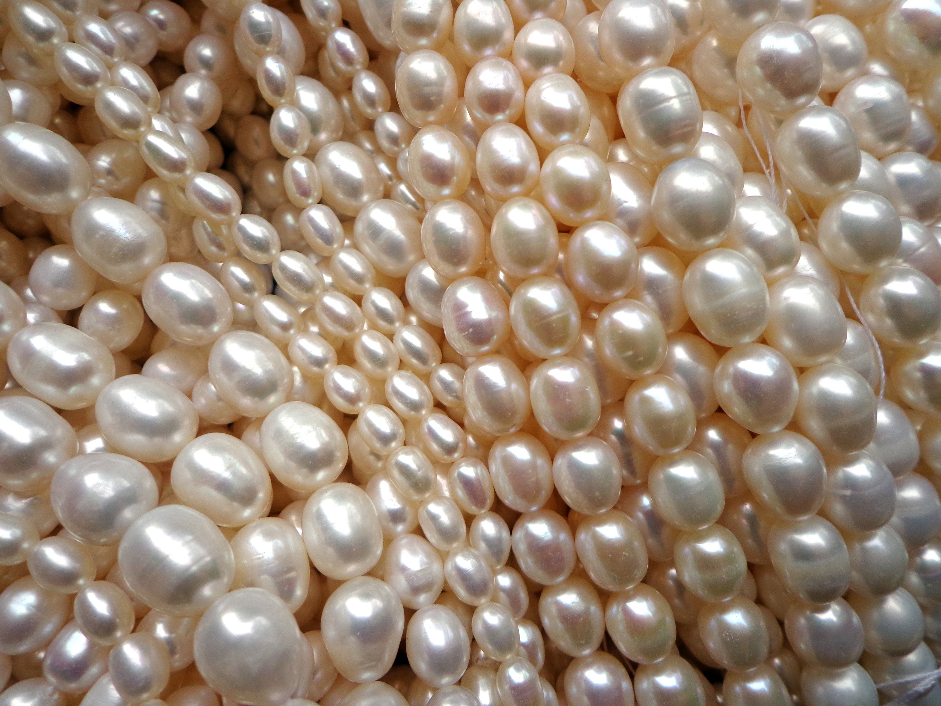 Jumbo Size A Grade Luster/Shine Irregular Round Natural White Cultured Fresh  Water Pearl Beads 8-9mm 2 Strings16 Inch/70 Beads, SAVE $1 