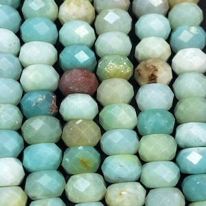AAA Natural amzonite stone bead . Faceted 4x6mm 5x8mm Rondelle Shape bead. Beautiful natural light blue color. High quality gemstone bead.!