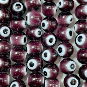 Evil eye glass bead 4mm 6mm 8mm 10mm round shape Lucky eye beads. Beautiful purple grape, brown color, white and black eye. Glass bead 15.5&quot;