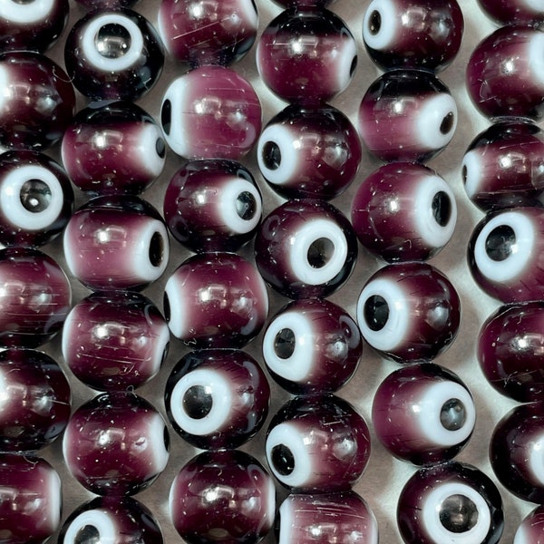 Evil eye glass bead 4mm 6mm 8mm 10mm round shape Lucky eye beads. Beautiful purple grape, brown color, white and black eye. Glass bead 15.5"