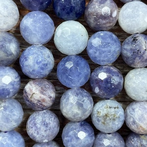 AAA natural iolite gemstone bead. Faceted 6mm 8mm 10mm round bead. Gorgeous purple gray blue natural color iolite gemstone bead. Loose bead