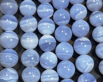 Perle naturelle de dentelle bleue AAA en agate et calcédoine. Perle ronde de 4 mm 6 mm 8 mm 10 mm 12 mm. Perle de pierre précieuse d'agate en dentelle bleue de couleur bleue naturelle.