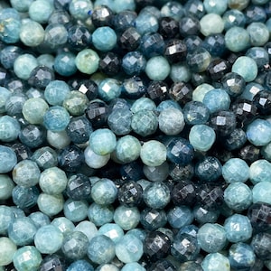 AAA Natural blue turmaline gemstone bead. Faceted 5mm round bead. Gorgeous natural blue color. Excellent quality blue turmaline stone bead