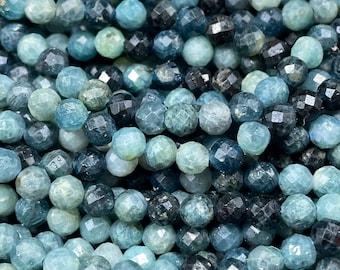 AAA Natural blue turmaline gemstone bead. Faceted 5mm round bead. Gorgeous natural blue color. Excellent quality blue turmaline stone bead