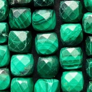 AAA Natural malachite stone bead. Faceted 4mm square shape bead . Beautiful natural green malachite gemstone bead 15.5” strand