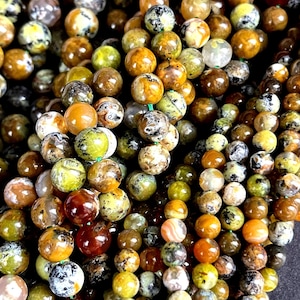 AAA Natural green opal stone bead Round bead, Natural multi-color green, yellow brown Opal gemstone. Nice quality. Full strand 15.5” afbeelding 1