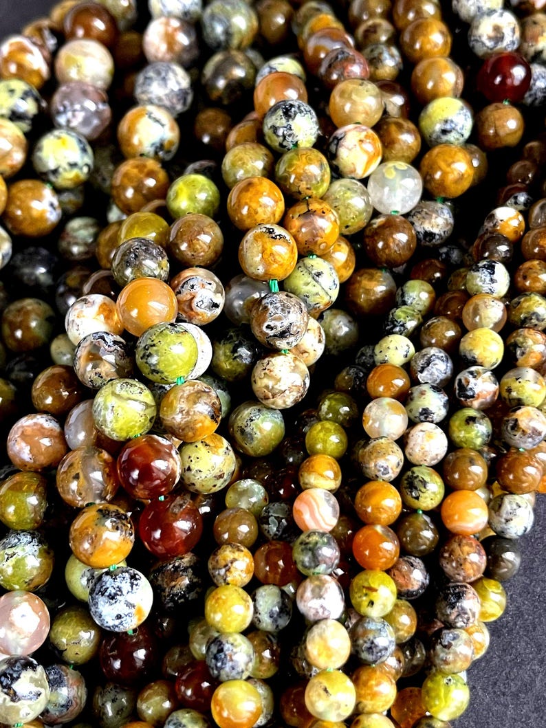 AAA Natural green opal stone bead Round bead, Natural multi-color green, yellow brown Opal gemstone. Nice quality. Full strand 15.5” afbeelding 1
