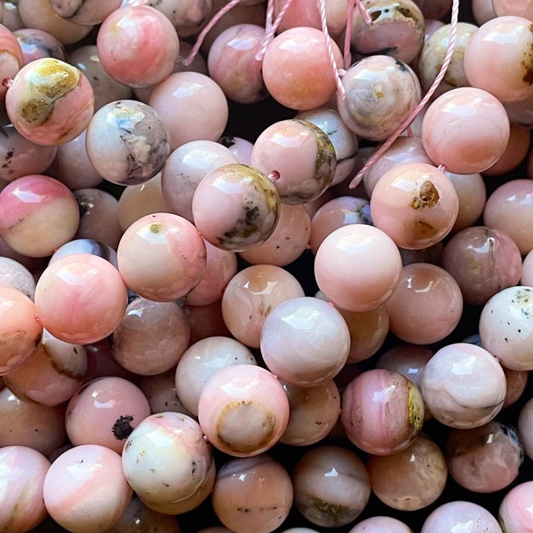 AAA Natural pink opal stone bead . 6mm 8mm 10mm 12mm smooth round bead . Beautiful natural rose pink color opal gemstone bead .15.5” strand