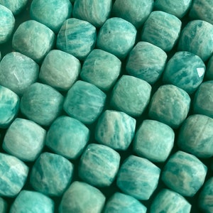 AAA Natural Russian amzonite stone bead . Faceted 6mm 7mm  square shape bead. Gorgeous natural blue green color amzonite gemstone .15.5”