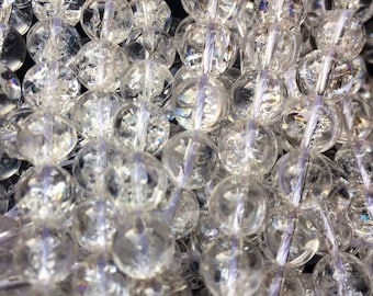Natural rainbow clear quartz . 6mm 8mm 10mm 12mm round clear quartz. Beautiful natural rainbow clear crystal quartz . Gemstone. 15.5” strand