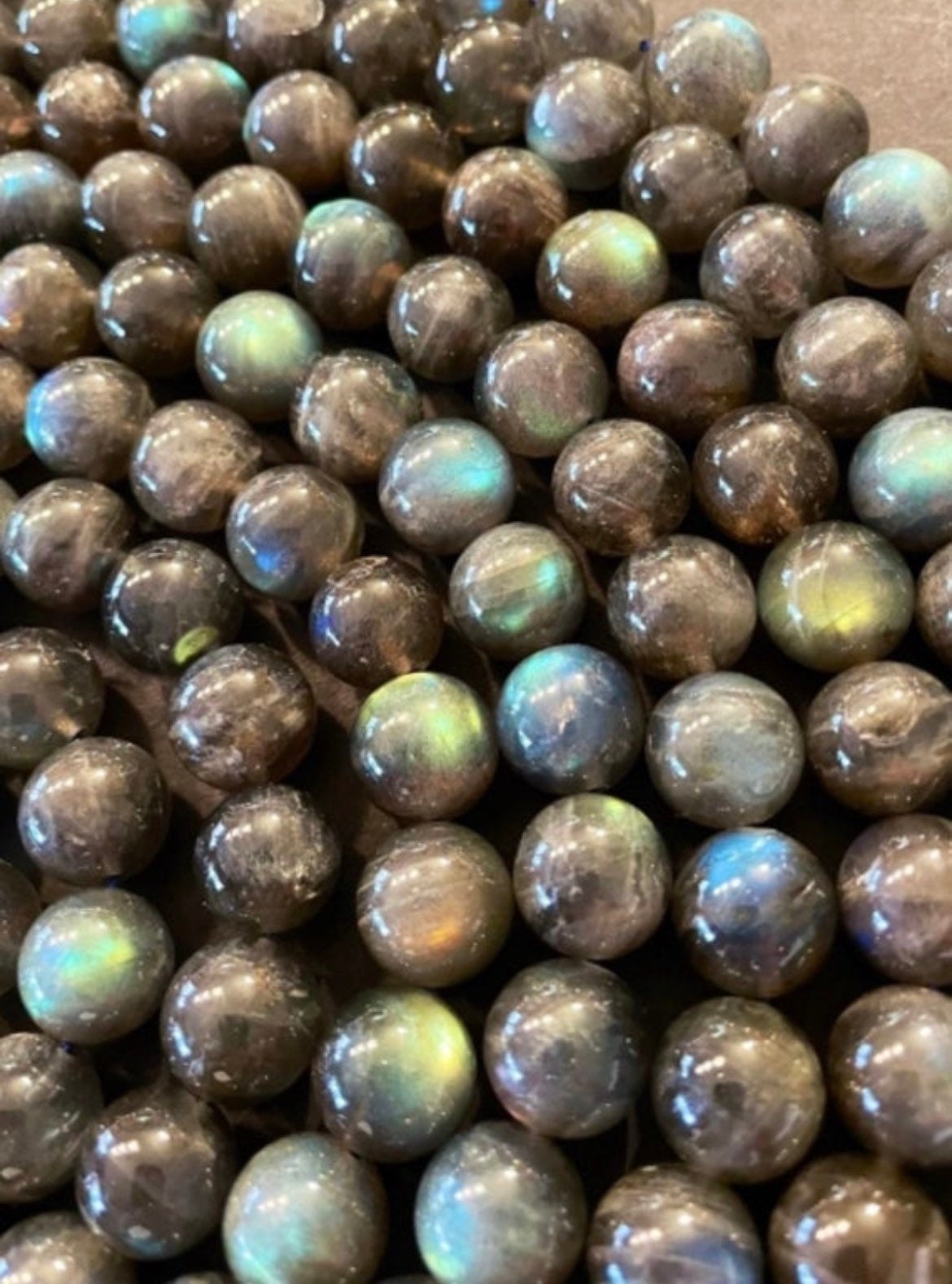 10 Perles En Labradorite Boules 5-6 Mm - Reflets Multicolores Gris - Neuf