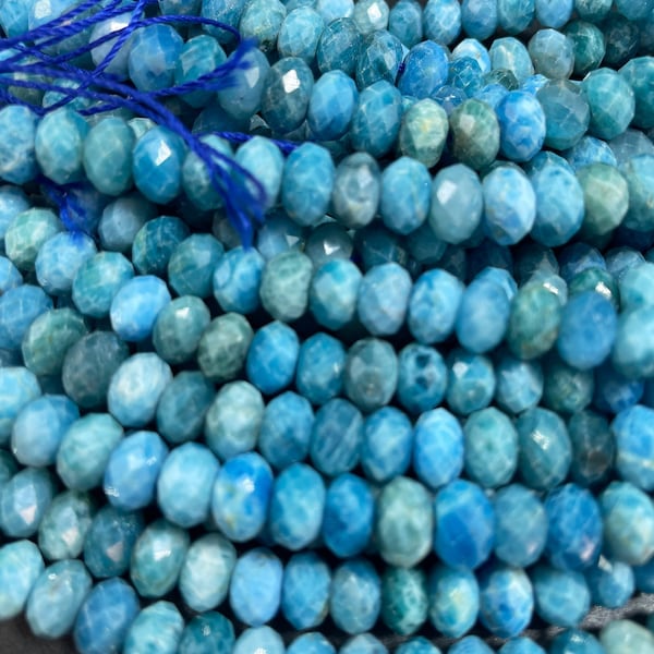 AAA Natural apatite gemstone bead. Faceted 5x8mm Roundell Shape bead. Gorgeous natural sky blue colors apatite stone bead. High quality bead