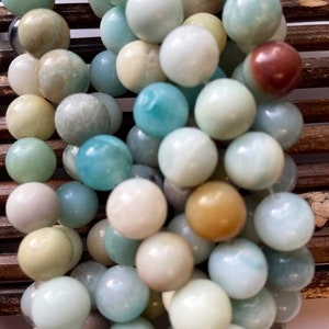 AAA natural amzonite stone bead . 6mm 8mm 10mm 12mm round bead . Gorgeous natural blue brown color. Great quality gemstone 15.5” strand