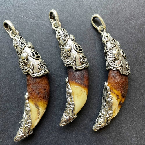 Beautiful Wolf Teeth Pendant. Handmade Silver Plated Pendant. - Etsy