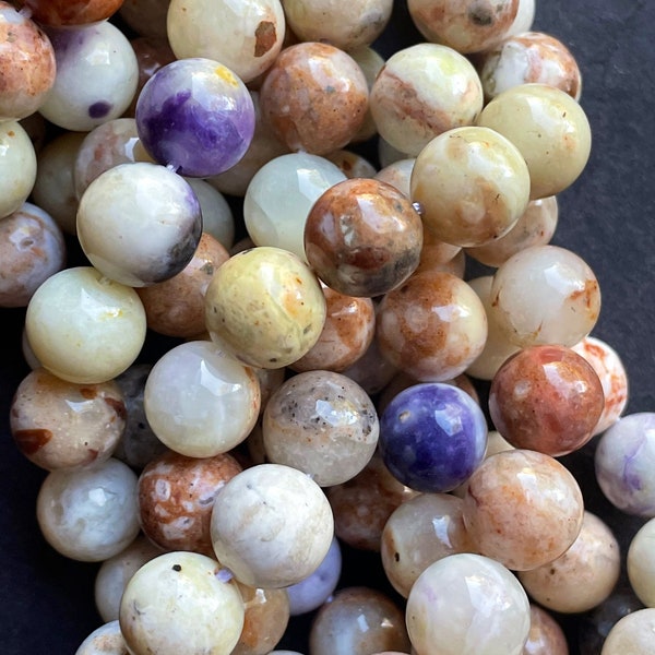 AAA Natural Mexican morado purple opal . Smooth 6mm 8mm 10mm 12mm round bead . Beautiful honey yellow purple color gemstone.full strand 15.5