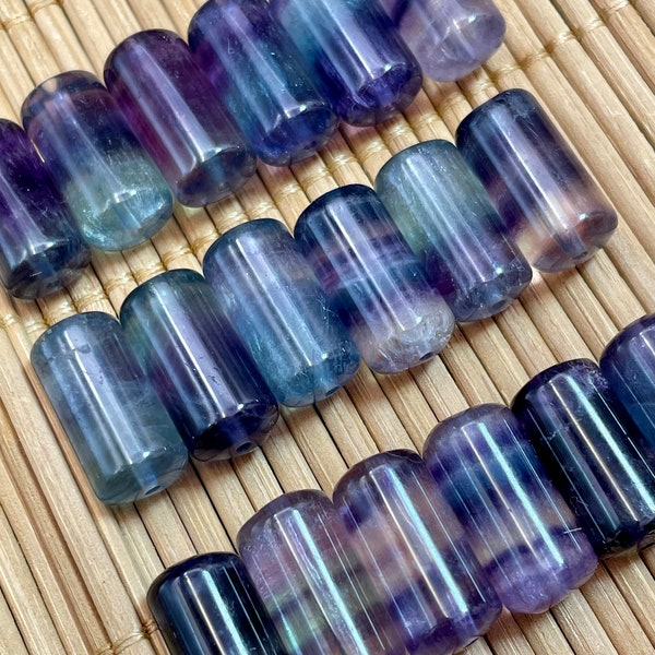 AAA Natural fluorite stone bead 8x16mm Tube barrel shape. Gorgeous green purple blue natural fluorite bead. High quality gemstone pendant!