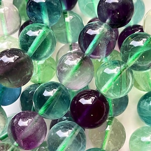 AAA natural fluorite stone bead . 6mm 8mm 10mm round smooth fluorite bead . Super clear natural fluorite bead . Purple green color gemstone
