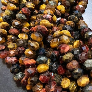 AAA Natural tiger eye stone bead. Faceted 5x8mm Rondelle bead. Beautiful natural MULTICOLOR tiger eye gemstone bead. Full strand 15.5” bead