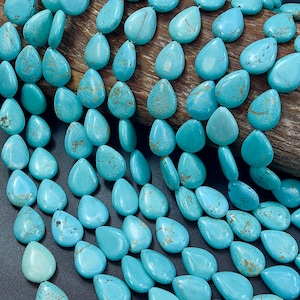 Natural Blue Turquoise Howlite Gemstone beads . Teardrop Shape beautiful blue turquoise color . Gemstone bead. Turquoise bead. 15.5”