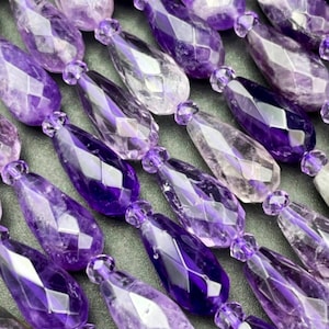 AAA Natural amethyst stone bead. Faceted 8x15mm Teardrop Shape. Gorgeous natural light purple color amethyst bead. High quality gemstone!