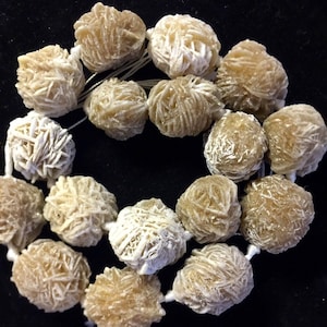 Natural  desert rose . Sand rose beads . Gypsum rose beads . About 15mm 20mm selenite cleansing stone . Full strands . 16” beads