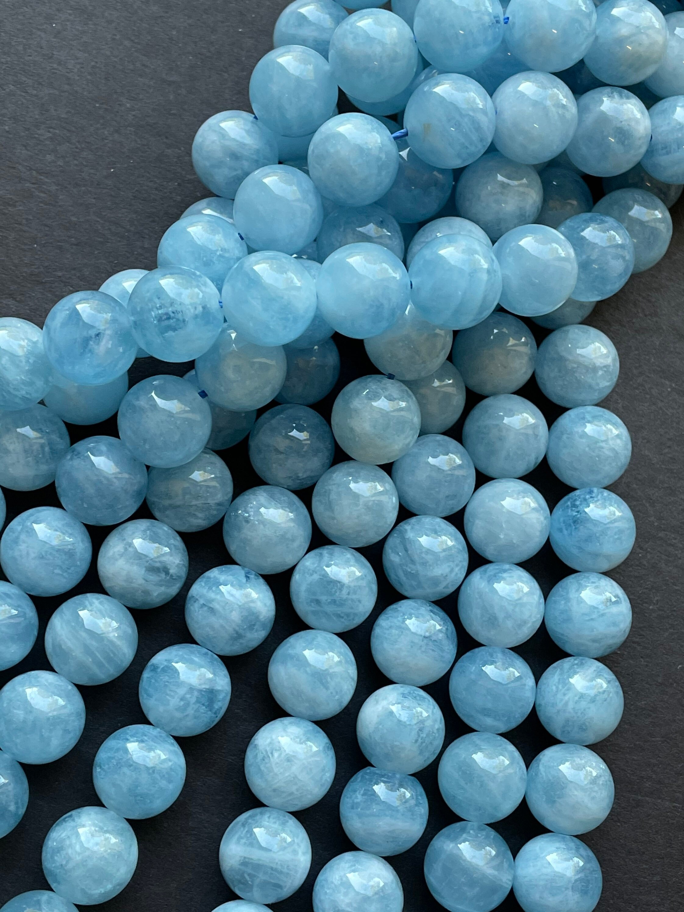 15 Strands Natural Aquamarine Round Loose Beads - 4mm To 12mm Sizes Available