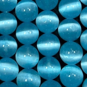 AAA Natural Selenite Gemstone Bead, 8mm 10mm Round Bead, Beautiful Turquoise Blue Color Loose Selenite Gemstone Beads, Full Strand 15.5"