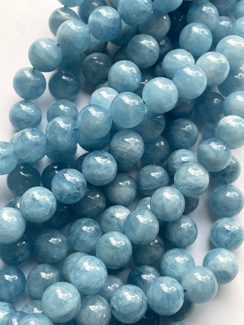 AAA Natural Aquamarine Stone Beads 4mm 6mm 8mm 9mm 10mm 12mm Gorgeous, Clear Blue Aquamarine Gemstone High Quality Gemstone Strand image 5