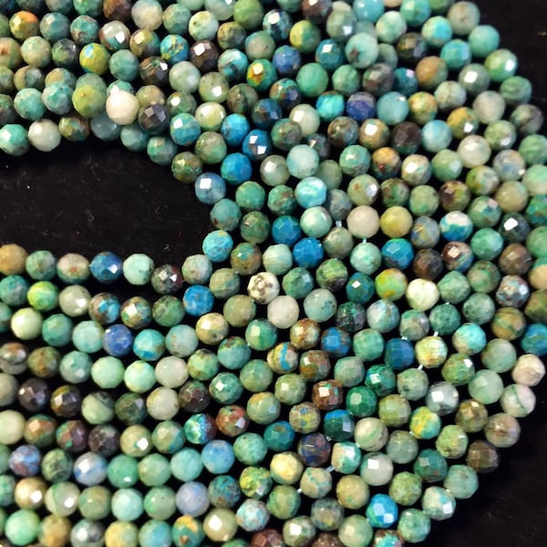 Natural turquoise beads . 2mm 3mm 5mm faceted  cut gemstone beads . Round bead . Full strand 15.5” AA grade