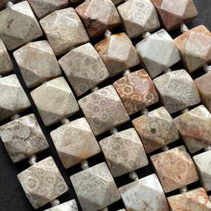 Natural fossil coral stone bead . Faceted 19x19mm square shape. Gorgeous natural organic beige color fossil coral gemstone . Great quality