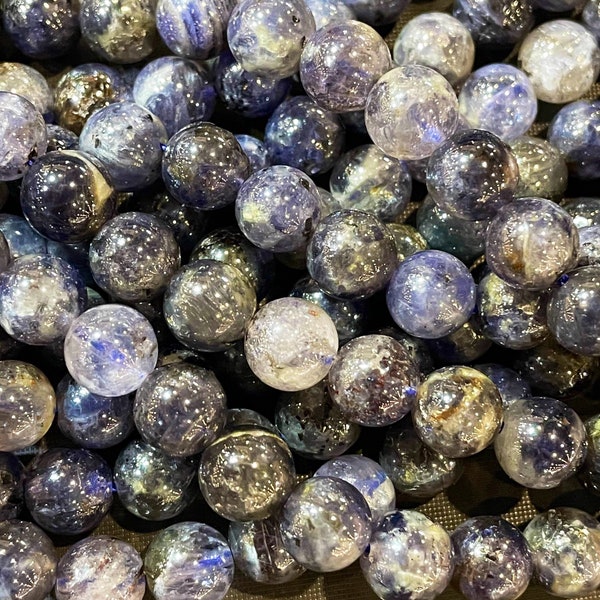 Natural iolite . 4mm 6mm 8mm 10mm 12mm round bead . Gorgeous dark blue gray color . High quality gemstone bead . Full strand 15.5” strand