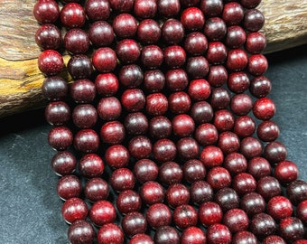 Natural Red Rosewood Beads 8mm 10mm Round Beads, Natural Mahogany Dark Red Aromatic Wood Meditation Prayer Mala Beads Full Strand 15.5"