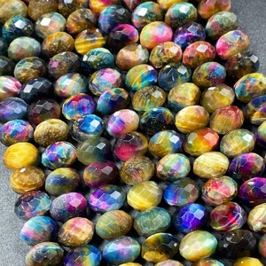 Galaxy rainbow tiger eye gemstone bead. 5x8mm Roundell shape. Gorgeous rainbow galaxy multi color tiger eye bead . Loose bead .